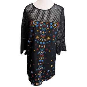 Anthropologie Akemi Kin Embroidered 🍦 Crocheted Black Dress Boho Women's Sz 6